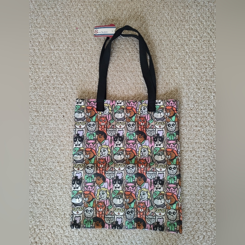 Bob's By Skechers Cat Canvas Tote Bag Novelty Animal Print NWT